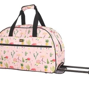 NWT Lucas Carry On Luggage Collection Lightweight Pattern 22" Duffle- Flamingo